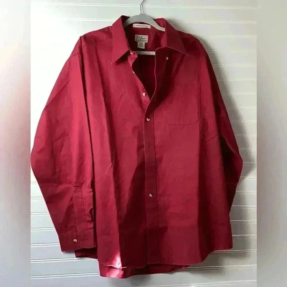 LL Bean Mens Wrinkle Free Long Sleeve Button Down Dress Shirt Wine Maroon Sz XL - Picture 8 of 8